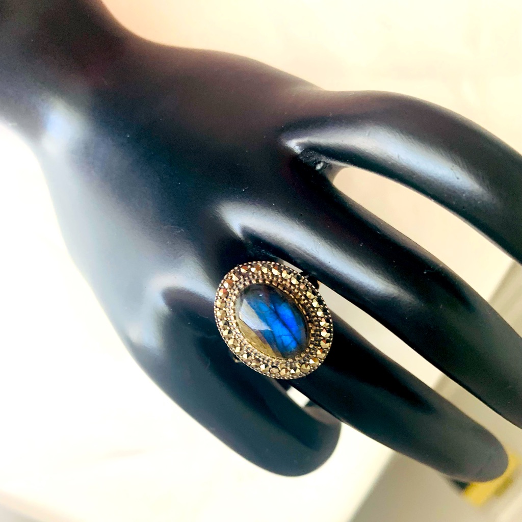India Marcasite Sterling Silver Labradorite Ring Size 8 38$